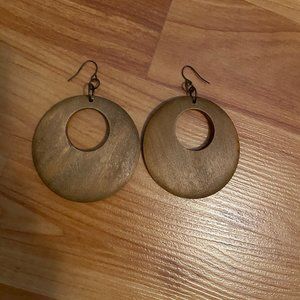 Large Wood Earrings with hook wires for pierced ears